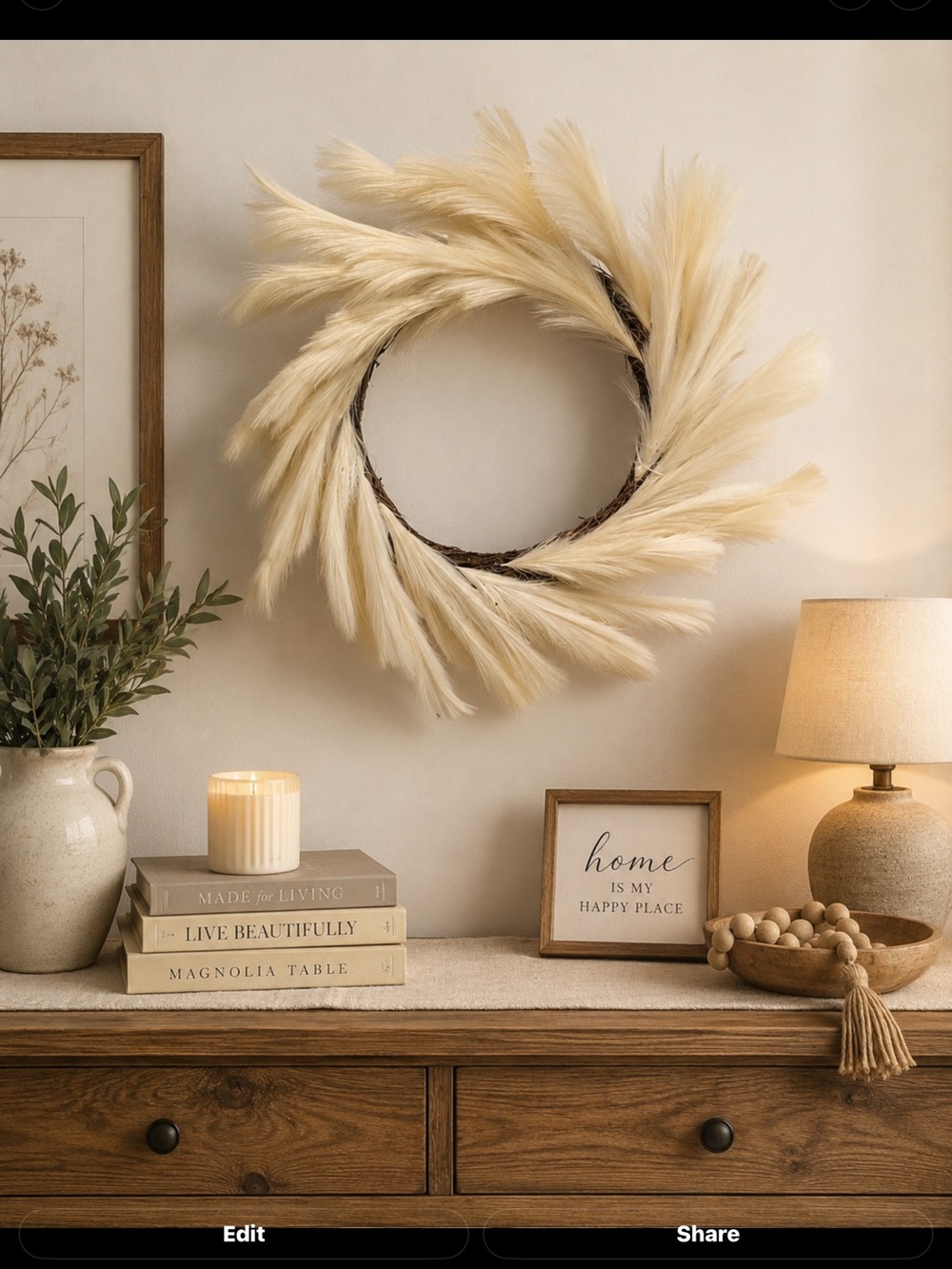 Natural Cream Feather Wreath - Home Accent